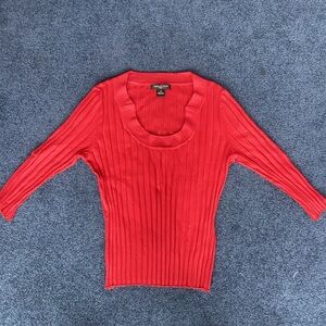 Red Silk Blend Scoop Neck Sweater - Medium
